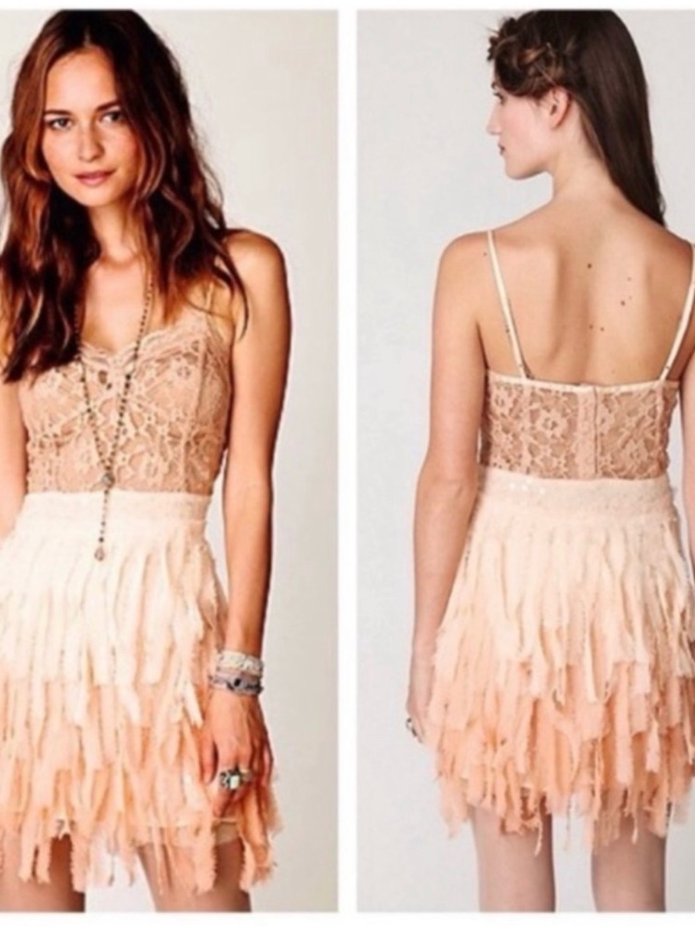 RARE Free People Lace Fringe Dress Festival Fairy Mini Dress Size S